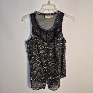 Vera Wang Princess S Sleeveless Romantic Boho Floral Mesh Yoke Blouse